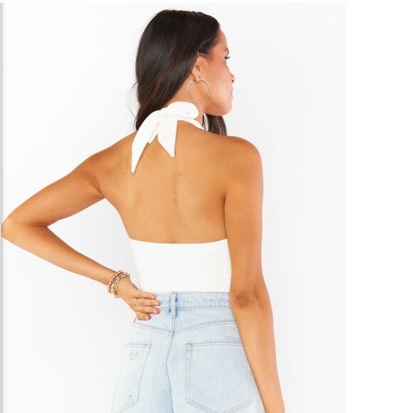 Show Me Your MUMU Women White Jasmine Halterneck Bodysuit Size XL - Picture 4 of 9